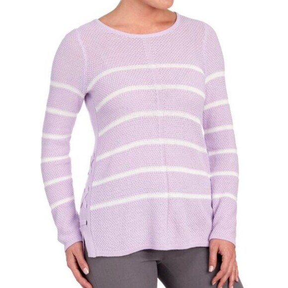 Design 365 Saks Pastel Purple XL Sweater NWT Lace Up Side Stripe Cotton Romantic - Picture 5 of 6